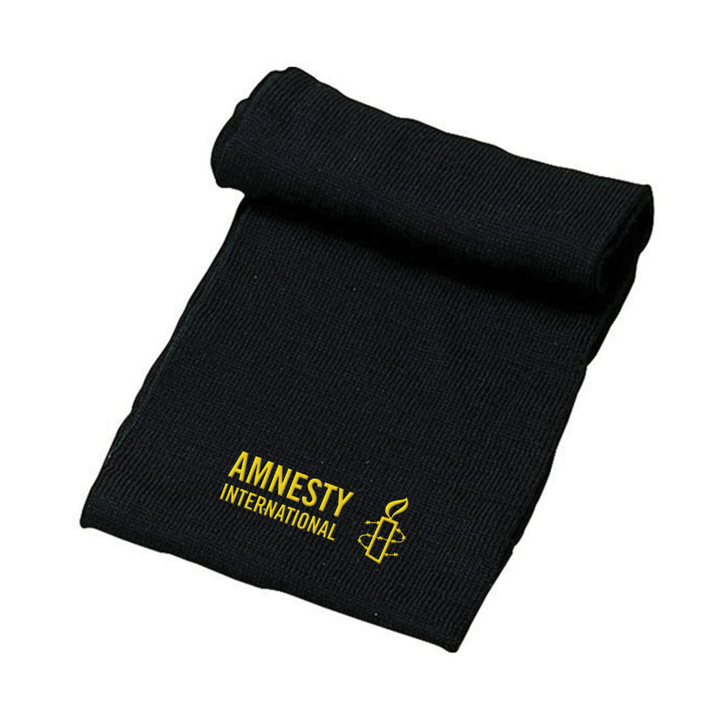 Black Wool Scarf with Embroidered Amnesty International Logo