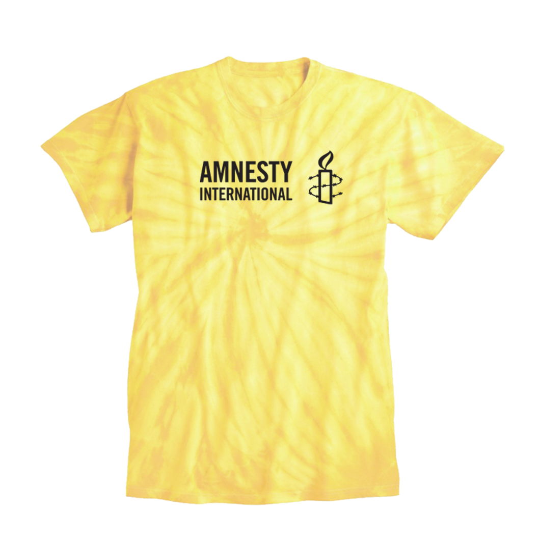 Yellow Tie Dye Shirt with Amnesty International USA Logo
